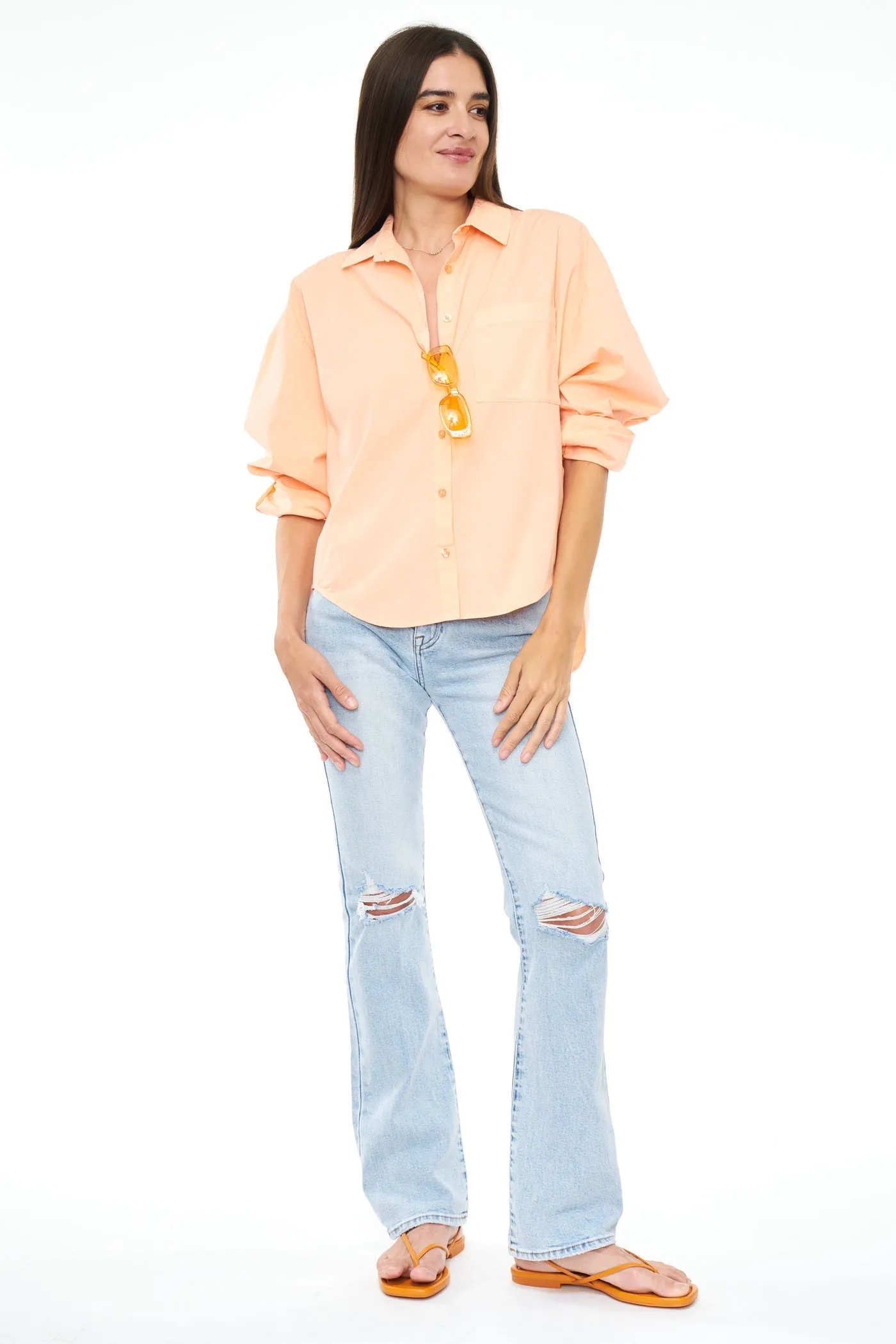 Pistola Sloane Long Sleeve Oversized Button Down Shirt in Sherbet