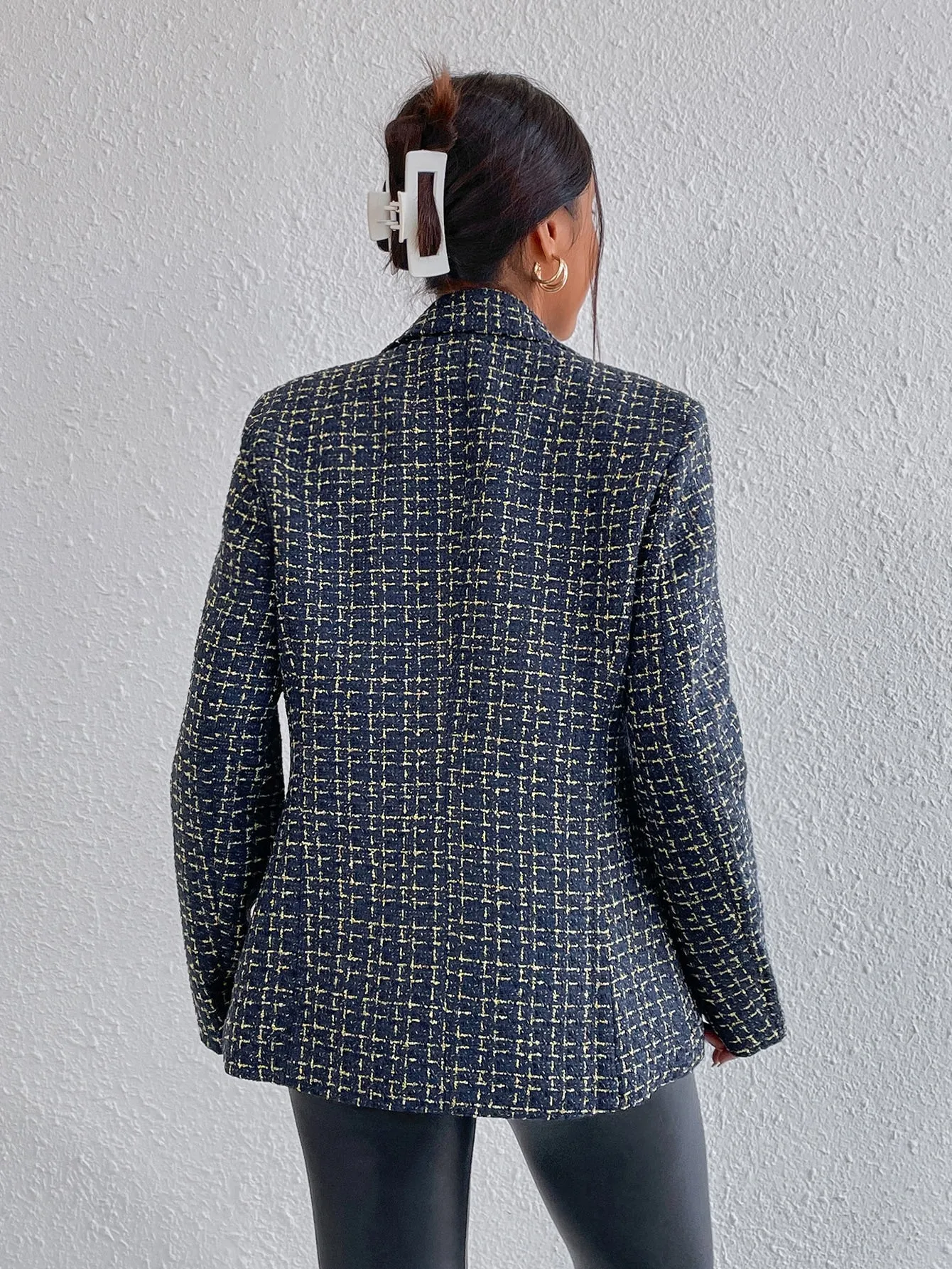 Plaid Print Double Breasted Blazer Workwear