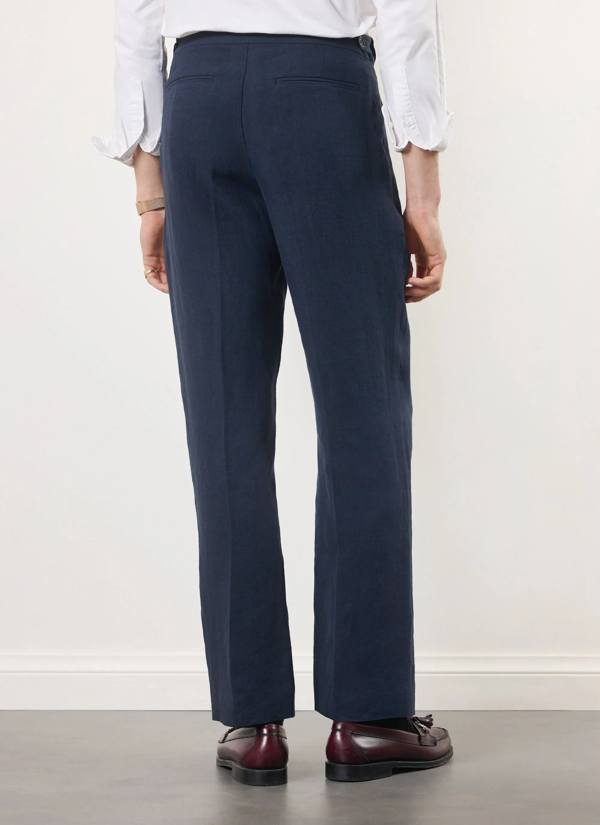 Pleated Tailored Trousers | Linen | Navy