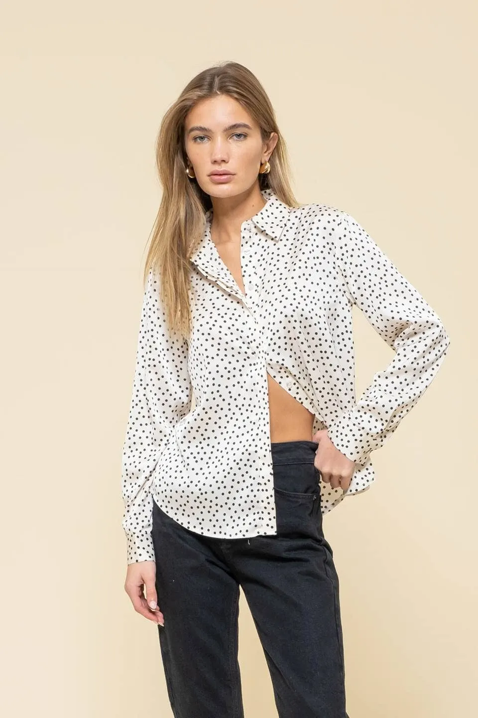 POLKA DOT BUTTON DOWN SHIRT