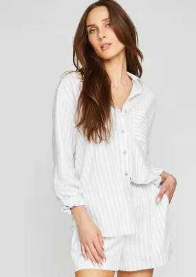 Portia White Striped Button Down Top