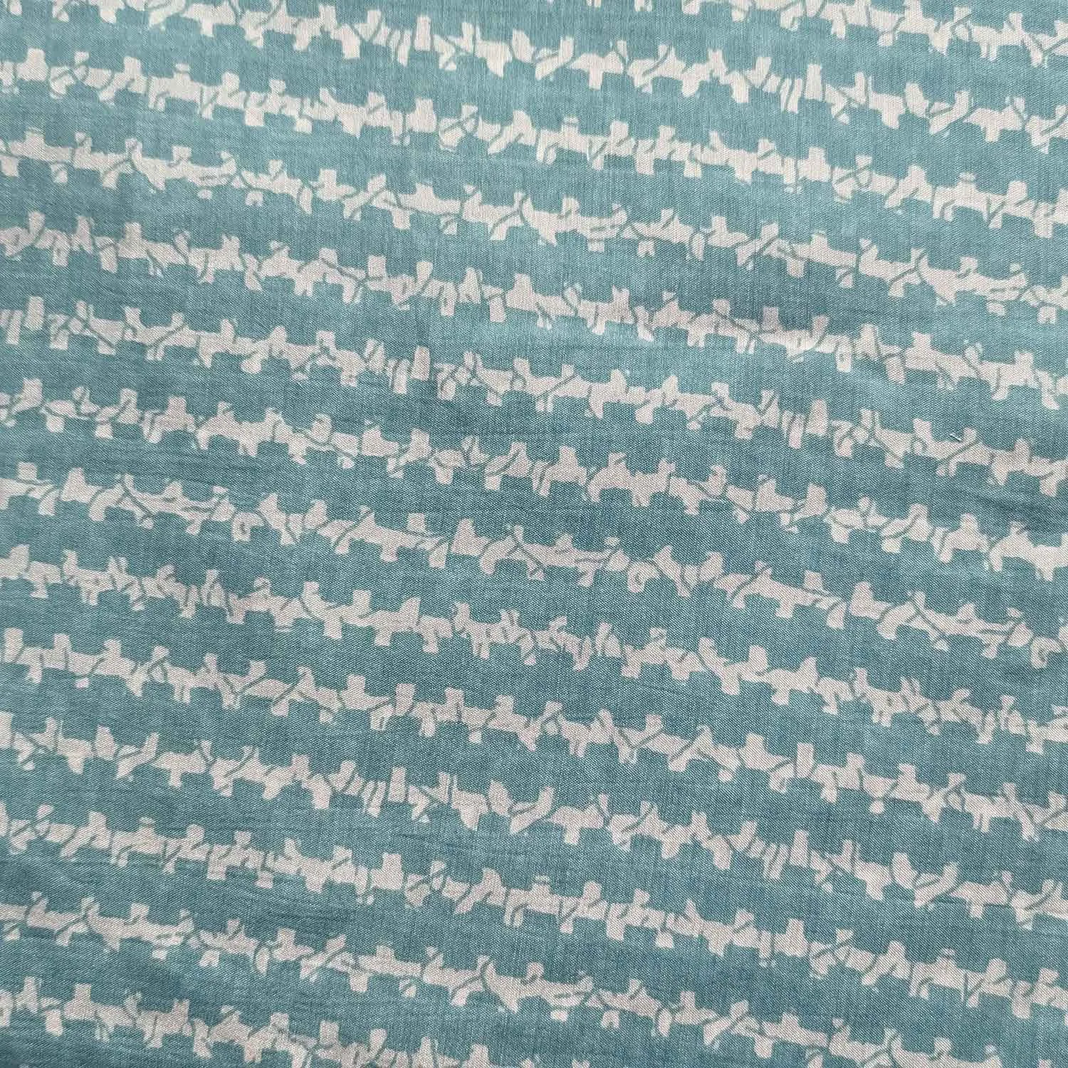 Precut Of Sea Blue & White Stripes Muslin Silk Fabric