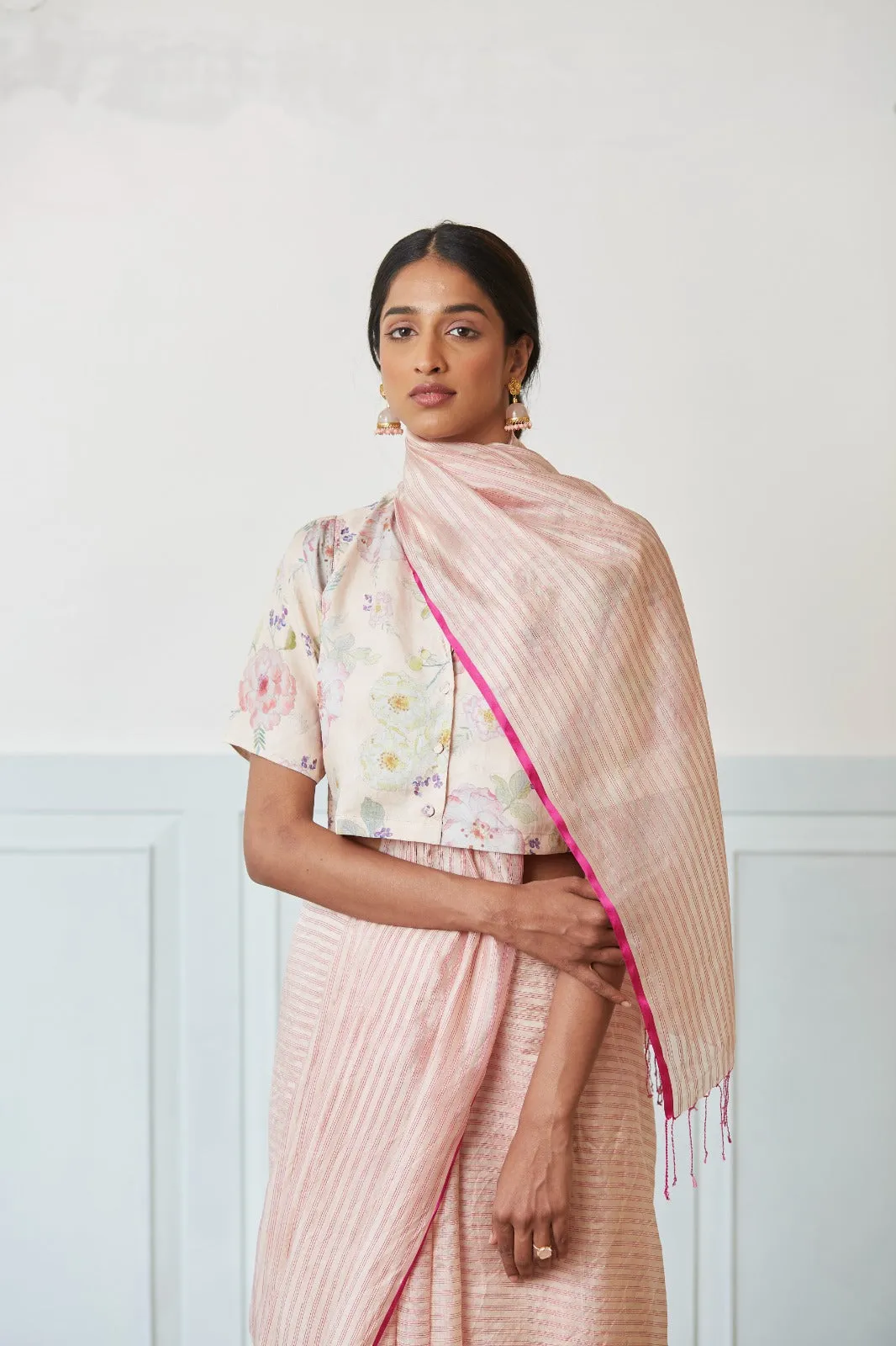 Pristine Pink Mulberry Organza Silk Saree