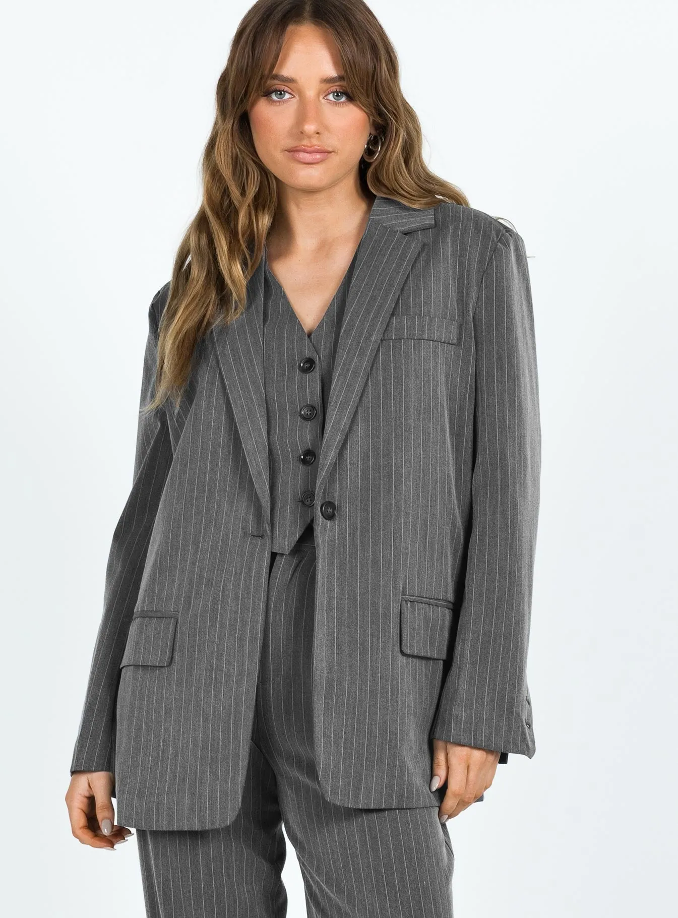 Purley Pinstripe Blazer Grey