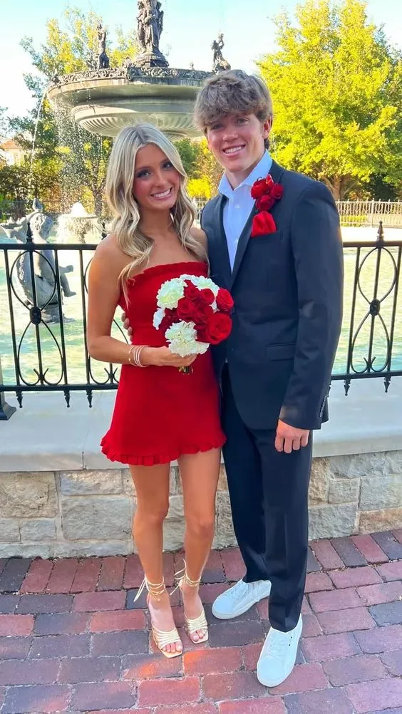 Red Strapless Homecoming Dress Short Prom Dress 2314