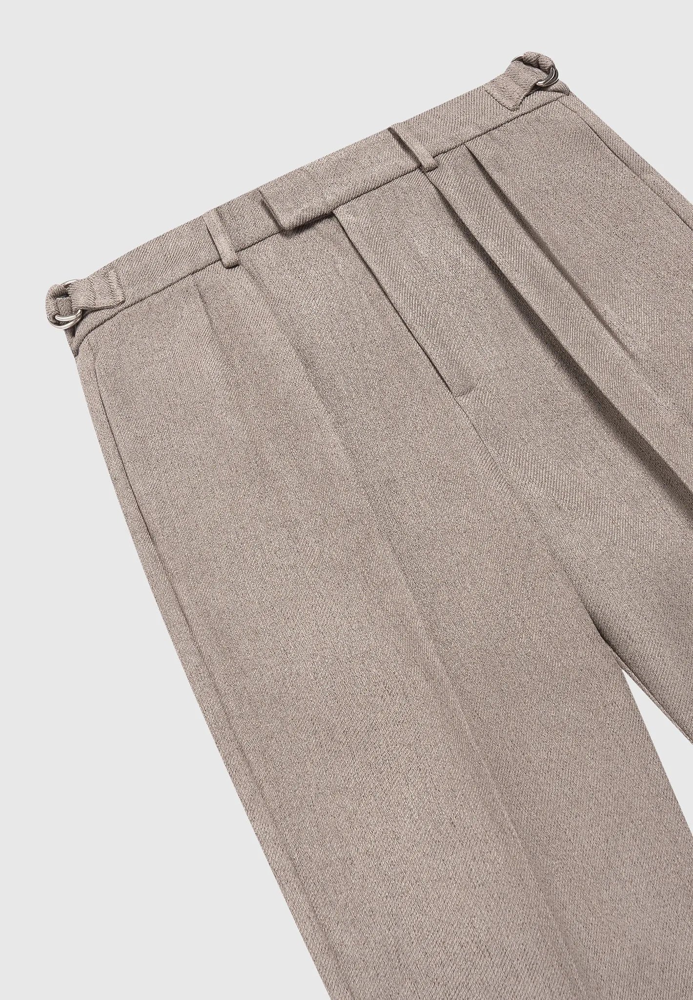 Relaxed Fit Textured Pleated Tailored Trousers - Taupe