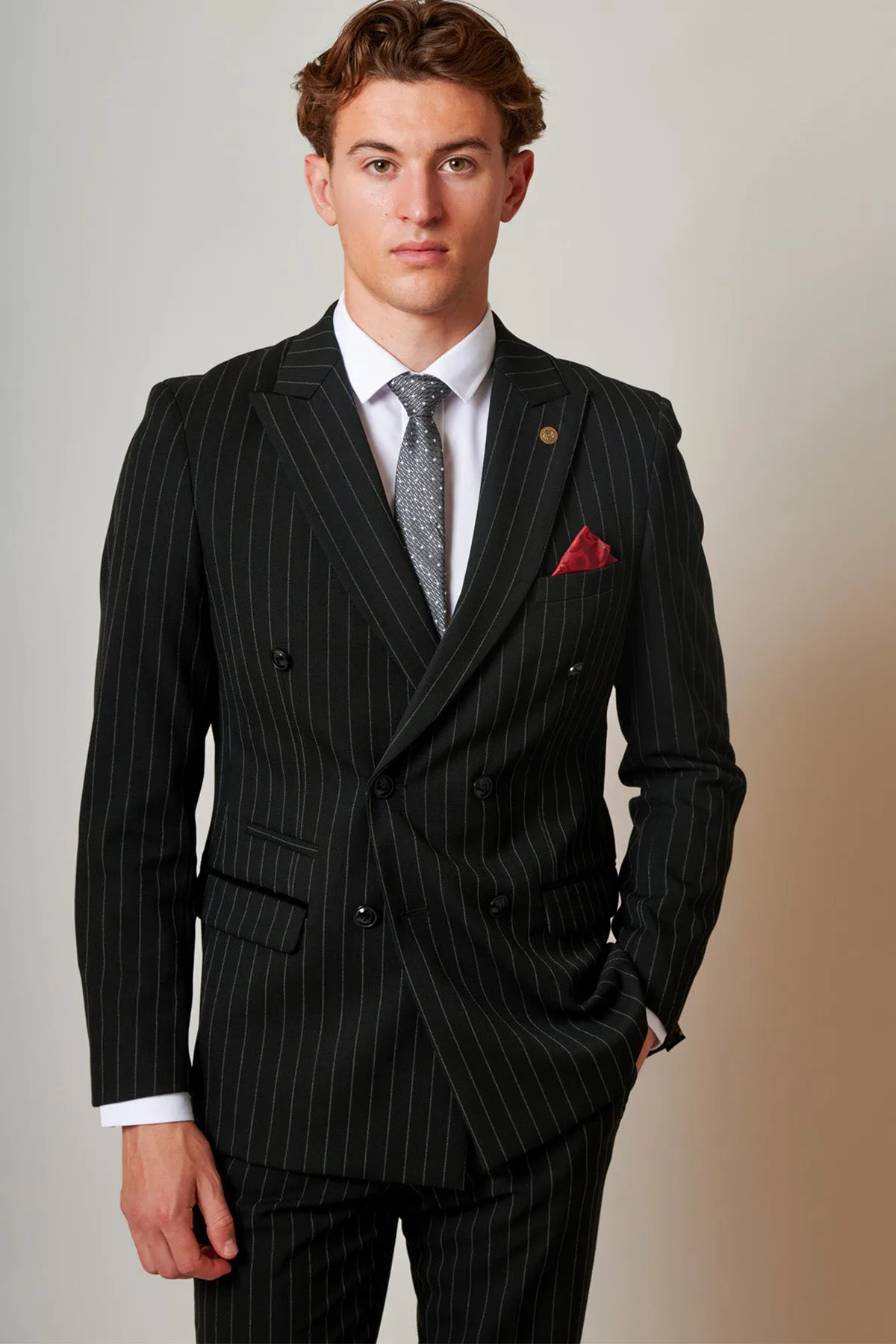 ROCCO - Black Pinstripe Double Breasted Blazer