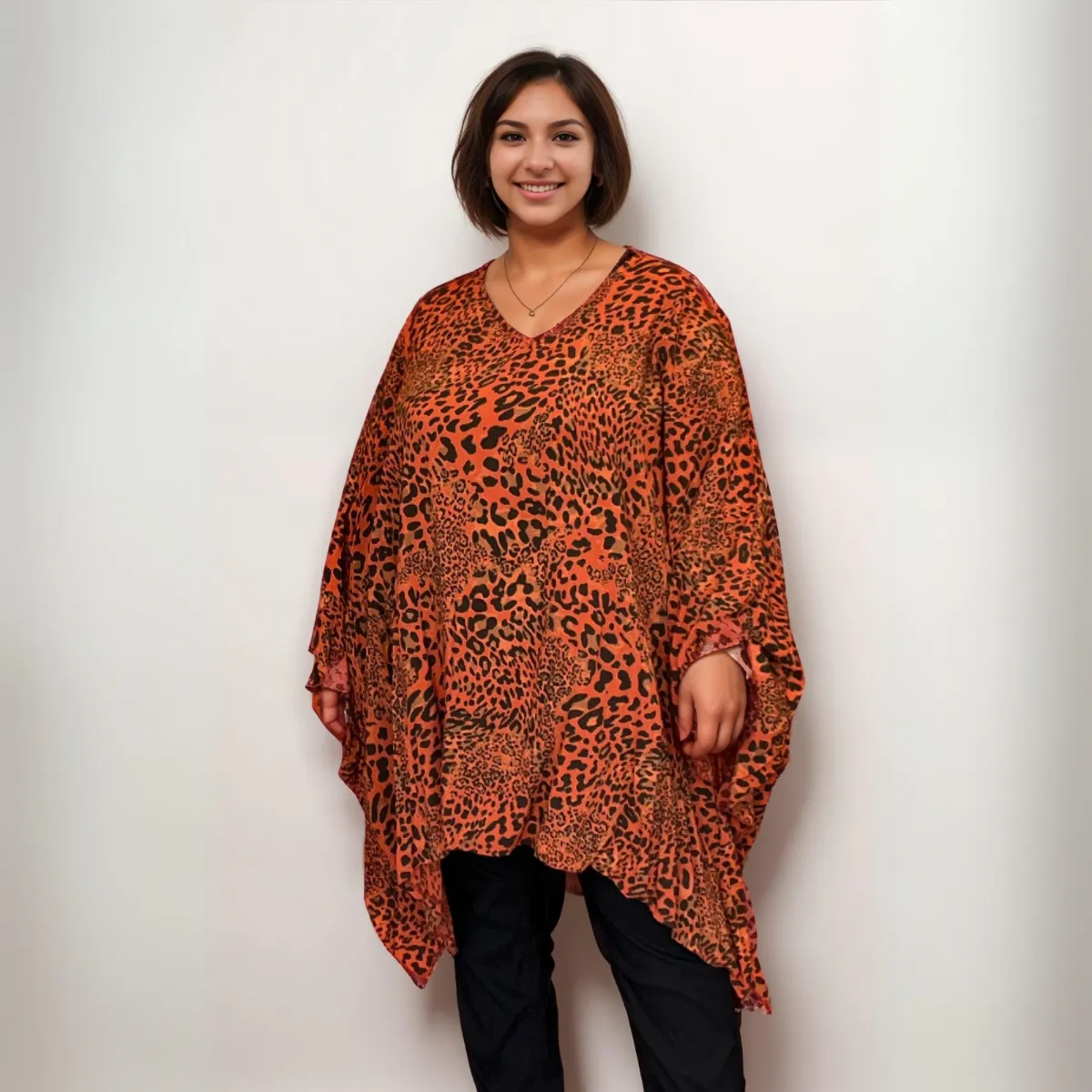 ROCKTHOSECURVES OVERSIZED ANIMAL PRINT V NECK COTTON BLOUSE KAFTAN