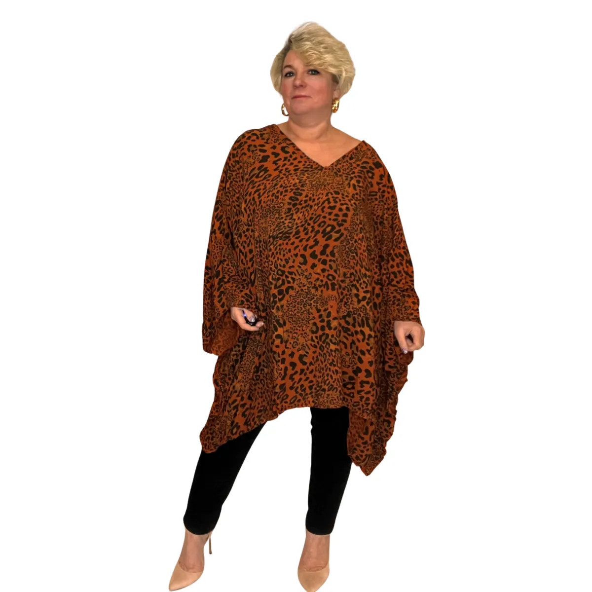 ROCKTHOSECURVES OVERSIZED ANIMAL PRINT V NECK COTTON BLOUSE KAFTAN