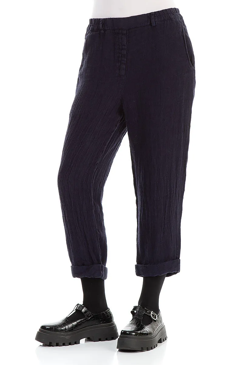 Roll Up Blue Violet Mélange Linen Trousers