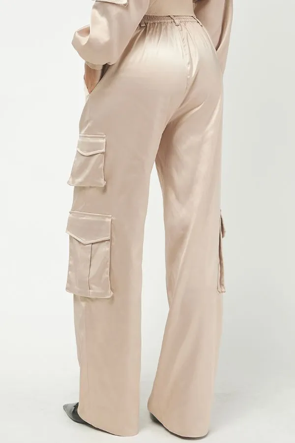 Satin Cropped Bomber Jacket & Cargo Trousers Set