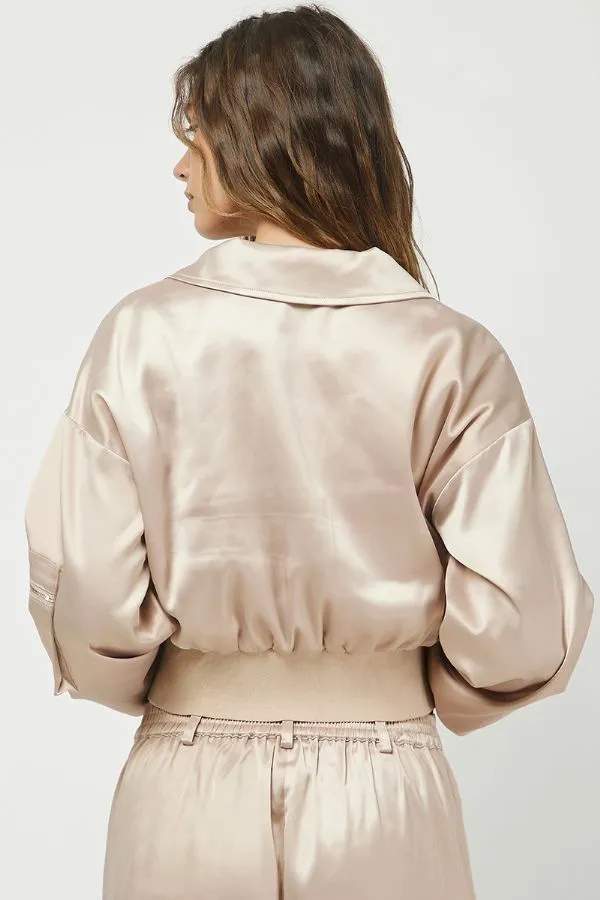 Satin Cropped Bomber Jacket & Cargo Trousers Set