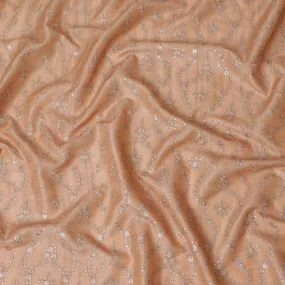 Shimmering Apricot Tussar Silk Fabric with Silver Sequin Embellishments, 110 cm Wide â€“ Luxurious Indian Textile-D18975