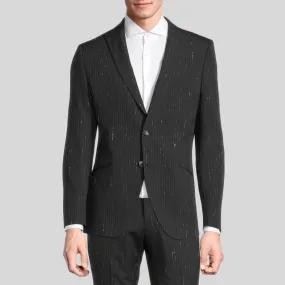 Shooting Star Pinstripe Peaked Jacket - Black