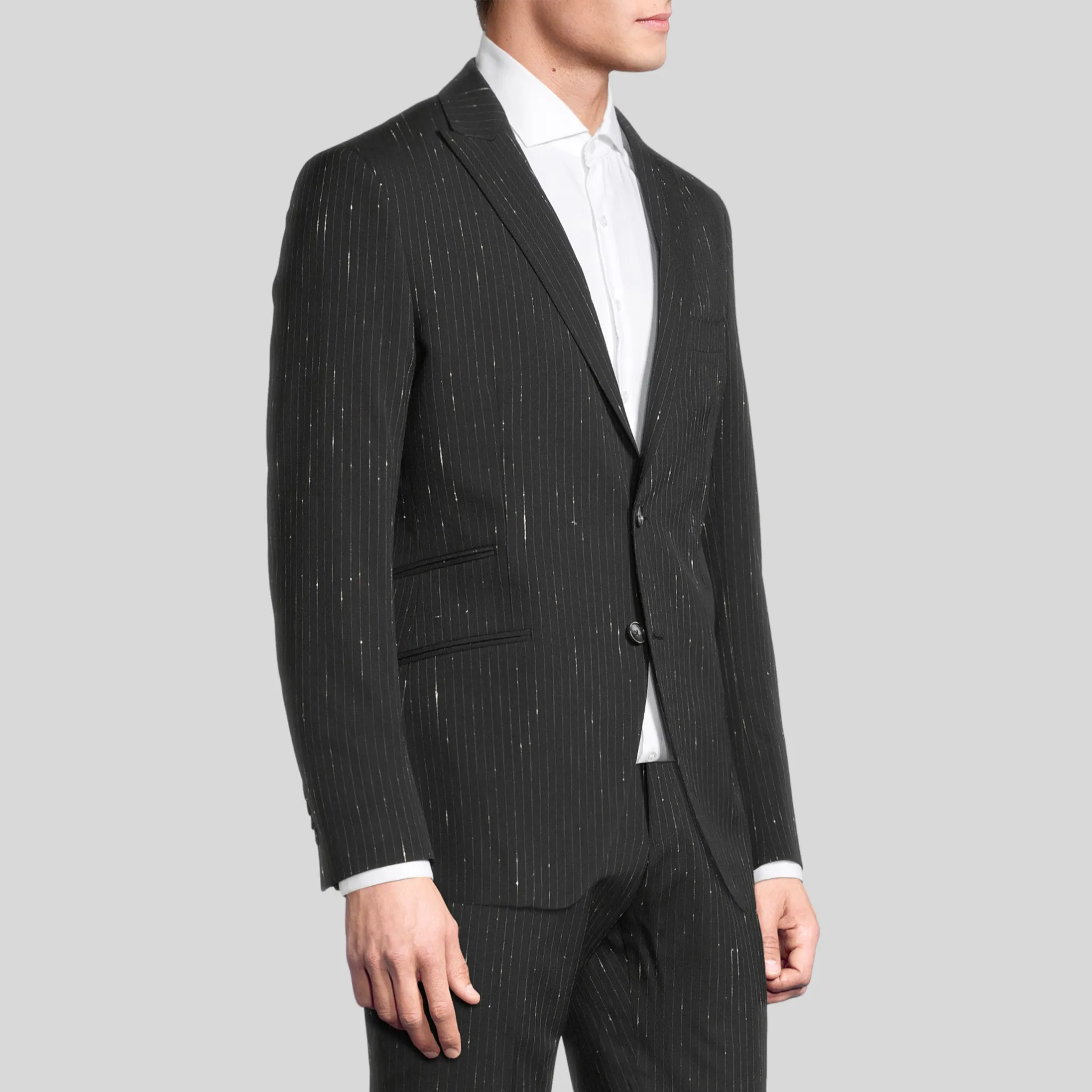 Shooting Star Pinstripe Peaked Jacket - Black