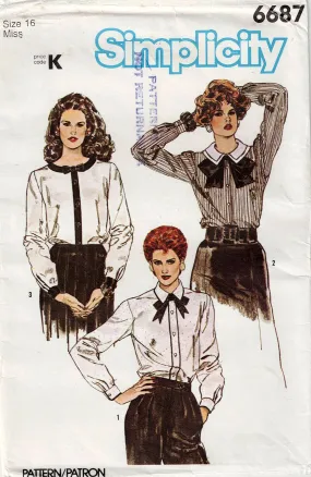 Simplicity 6687 Womens Blouse with Collar Variations 1980s Vintage Sewing Pattern Size 16 Bust 38 Inches UNCUT Factory Folded