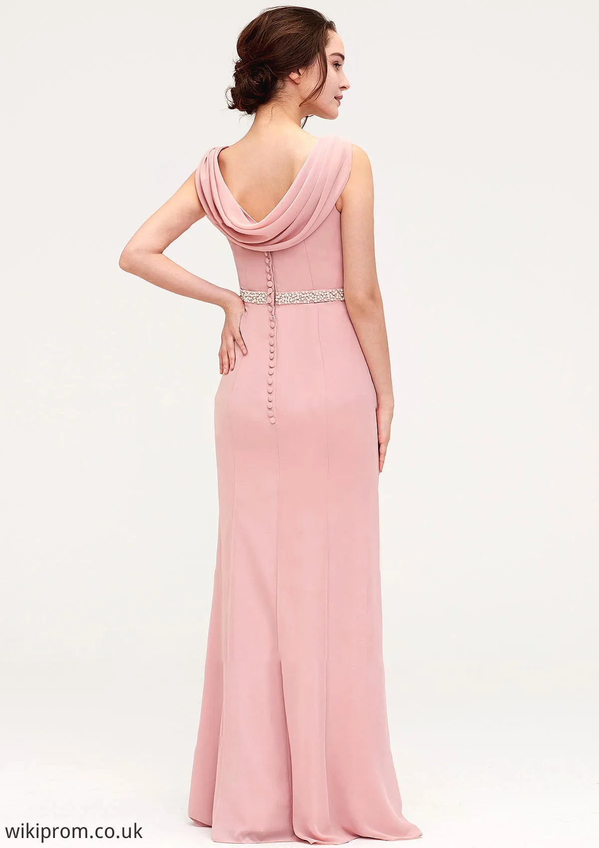 Sleeveless Sheath/Column Long/Floor-Length Chiffon Bridesmaid Dresses With Waistband Beading Jazmin SWKP0025317