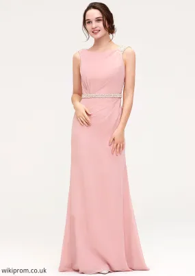 Sleeveless Sheath/Column Long/Floor-Length Chiffon Bridesmaid Dresses With Waistband Beading Jazmin SWKP0025317