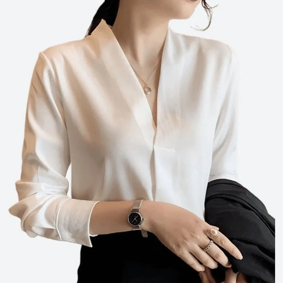 Sophisticated V-Neck Chiffon Blouses