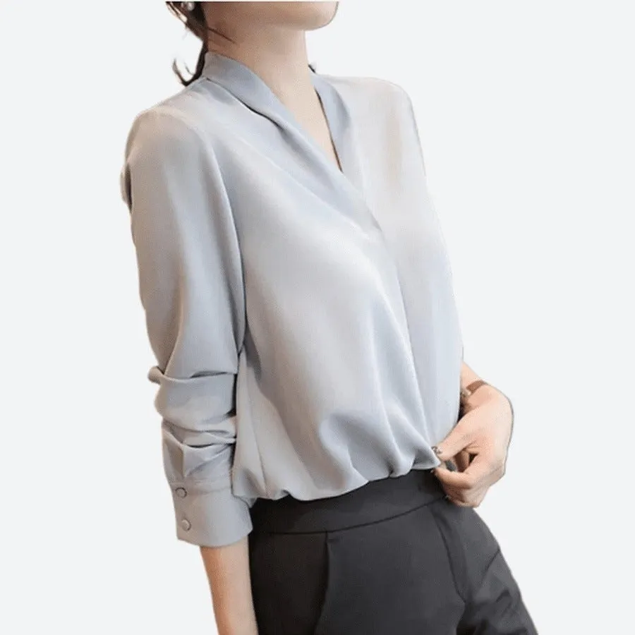 Sophisticated V-Neck Chiffon Blouses