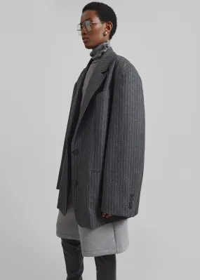 Stora Oversized Wool Blazer - Grey/White Pinstripe