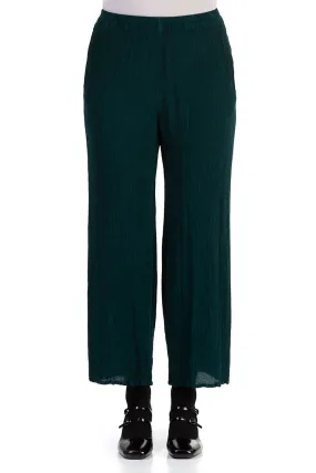 Straight Cropped Emerald Silk Viscose Trousers