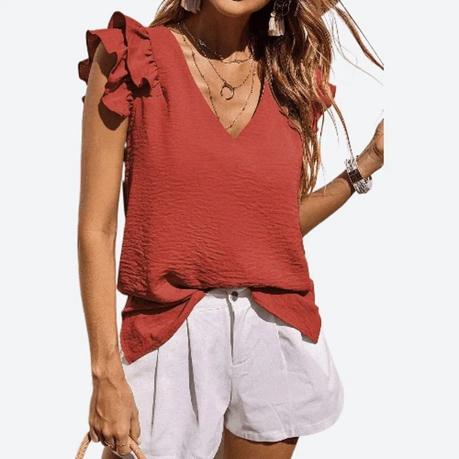 Stylish Butterfly Sleeve V-Neck Blouses