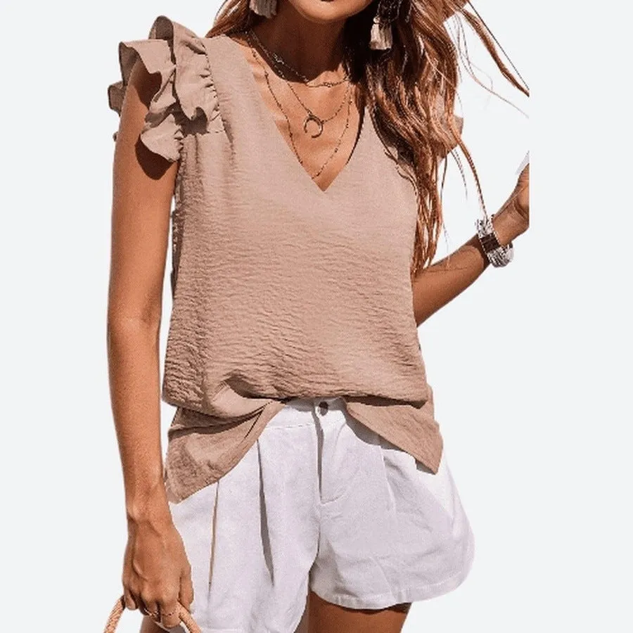 Stylish Butterfly Sleeve V-Neck Blouses