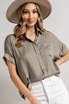 Sutton Button Down Top in Sage