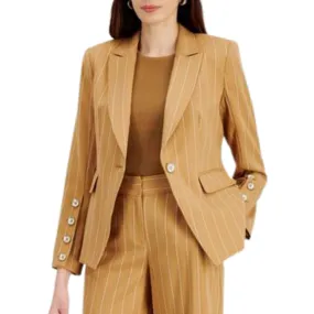 TAHARI - Pinstripe Button-Sleeve Blazer