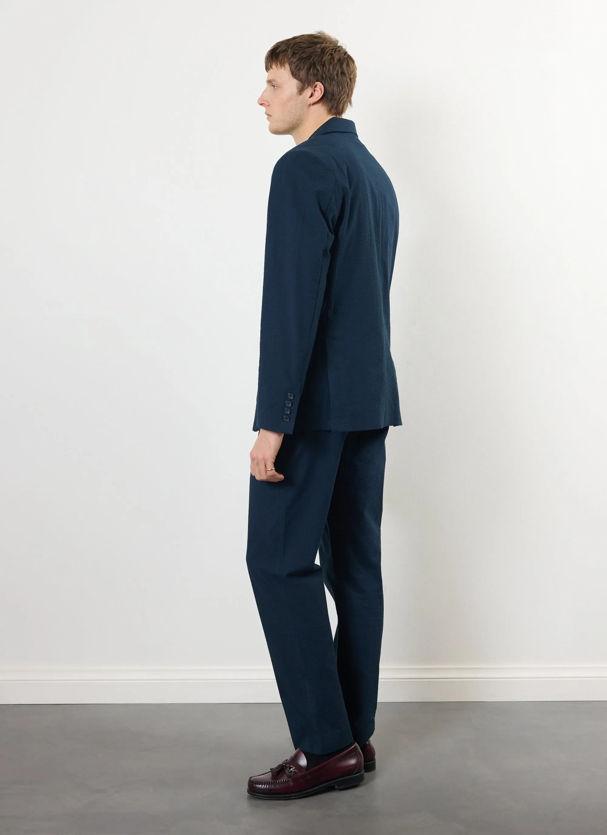 Tailored Seersucker Trousers | Navy