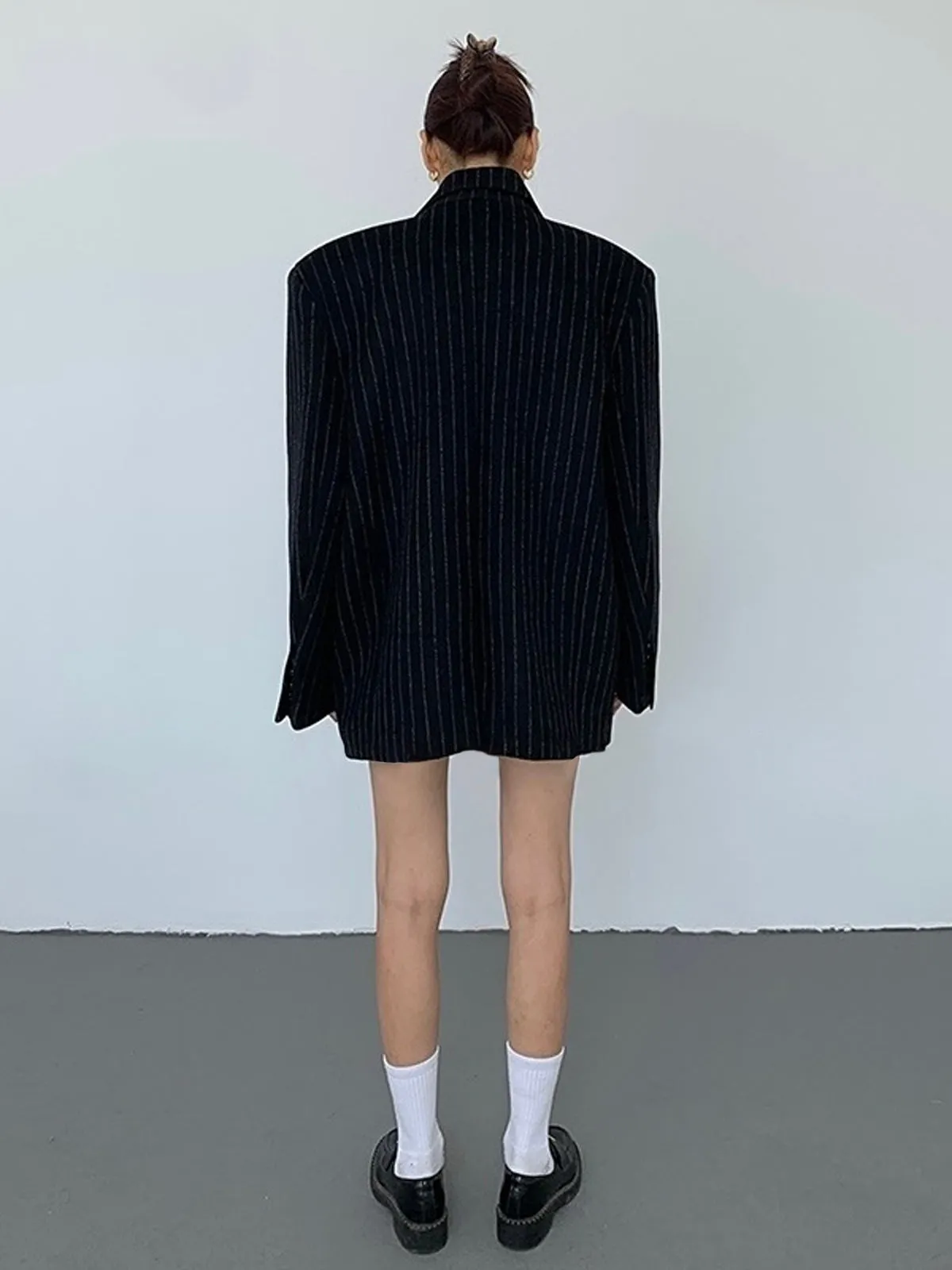 Tweed Pinstripe Graceful Oversized Blazer