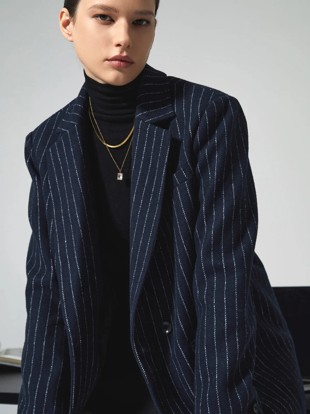 Tweed Pinstripe Graceful Oversized Blazer