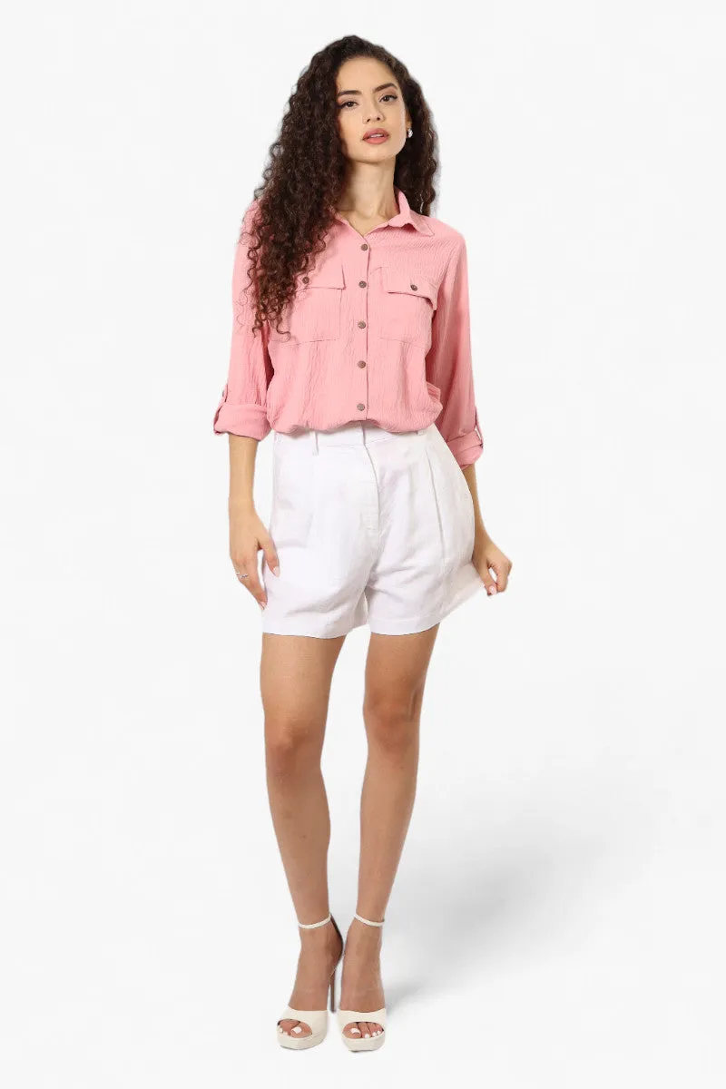 Urbanology Roll Up Sleeve Button Down Shirt - Pink