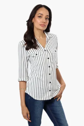 Urbanology Striped Flap Pocket Button Down Shirt - White