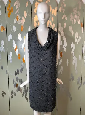 Vintage 1960s Grey Beaded Shift Party Dress, Medium