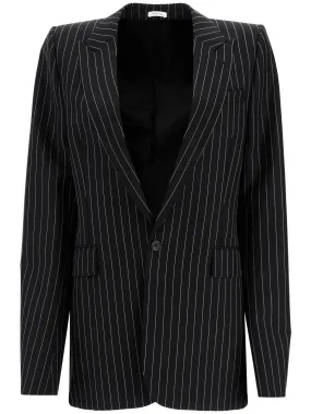 Voluminous Shoulder Pinstripe Blazer