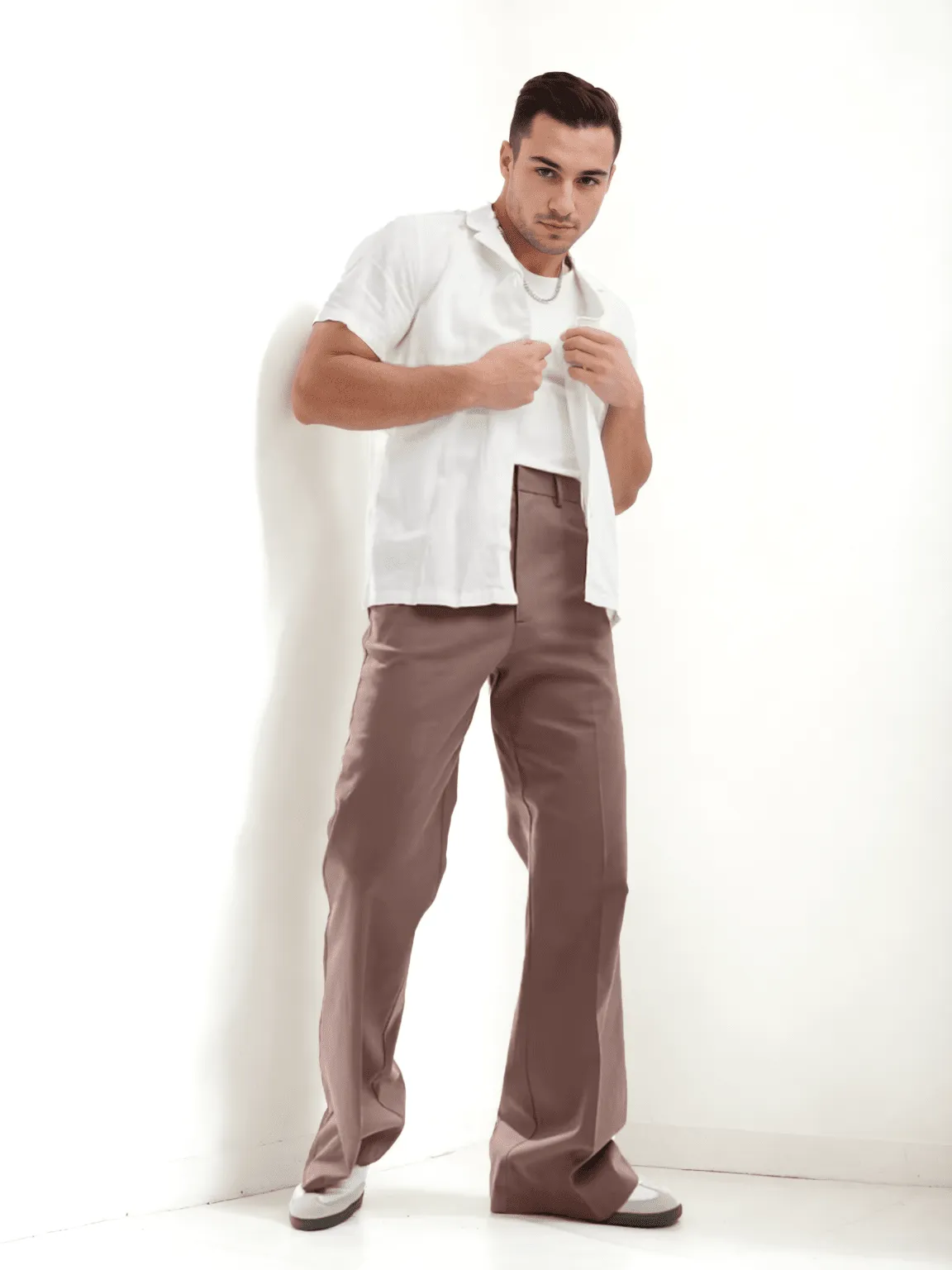 Warm Taupe High Waist Flared Trousers