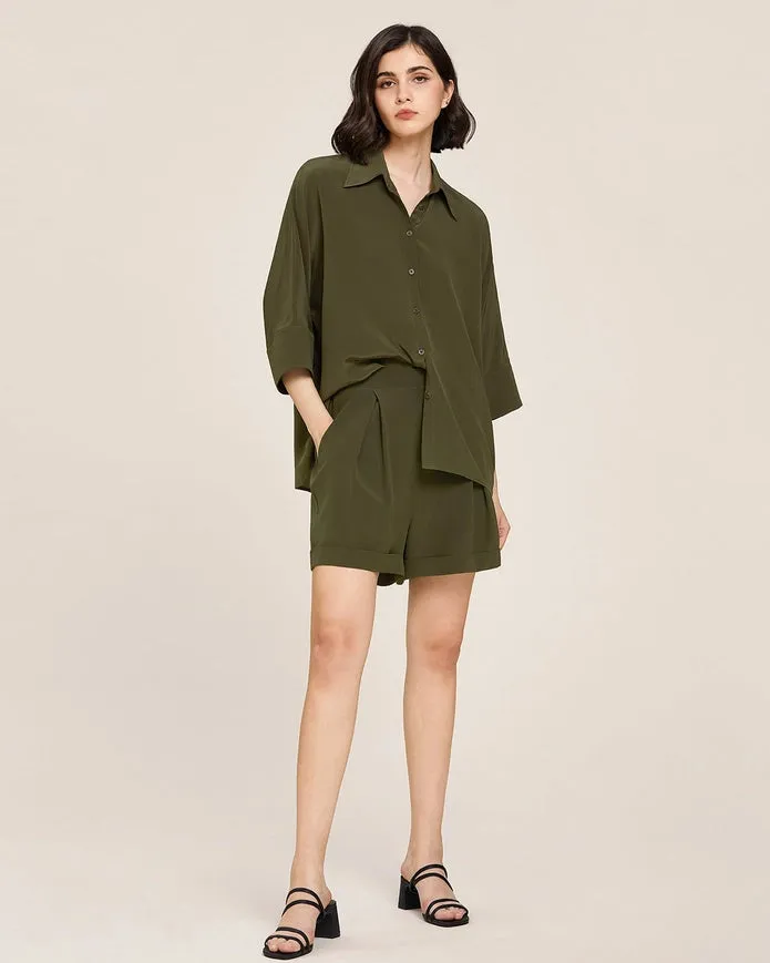 Weekend Oversize Silk Blouse Olive Green