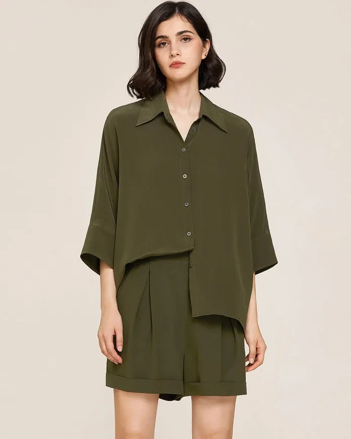 Weekend Oversize Silk Blouse Olive Green