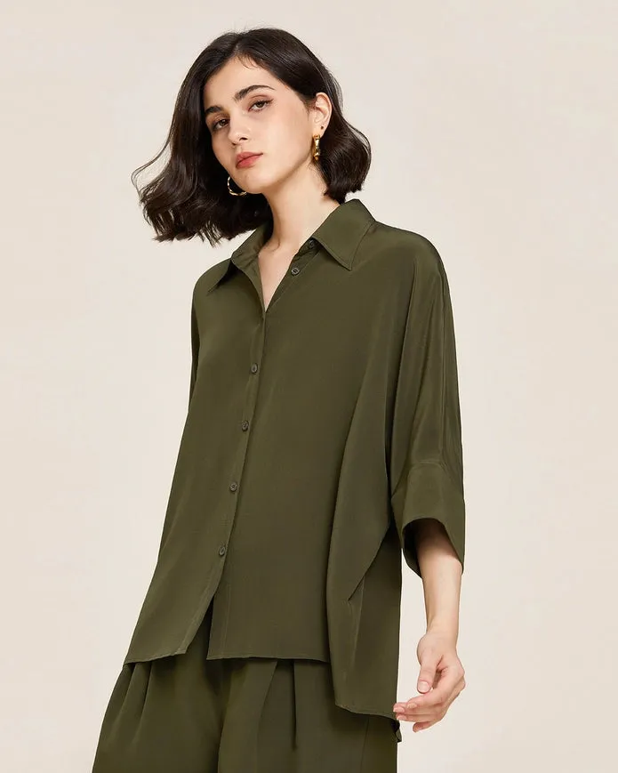 Weekend Oversize Silk Blouse Olive Green