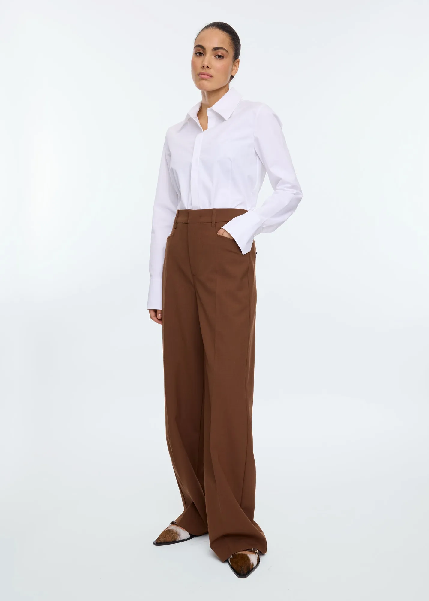 Wool tailored wide trousers