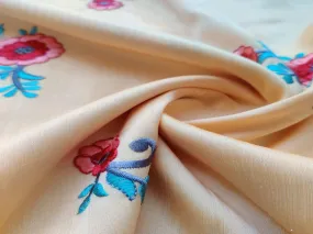 Yellow Multicolour Flowers Embroidered Zorba Silk Fabric